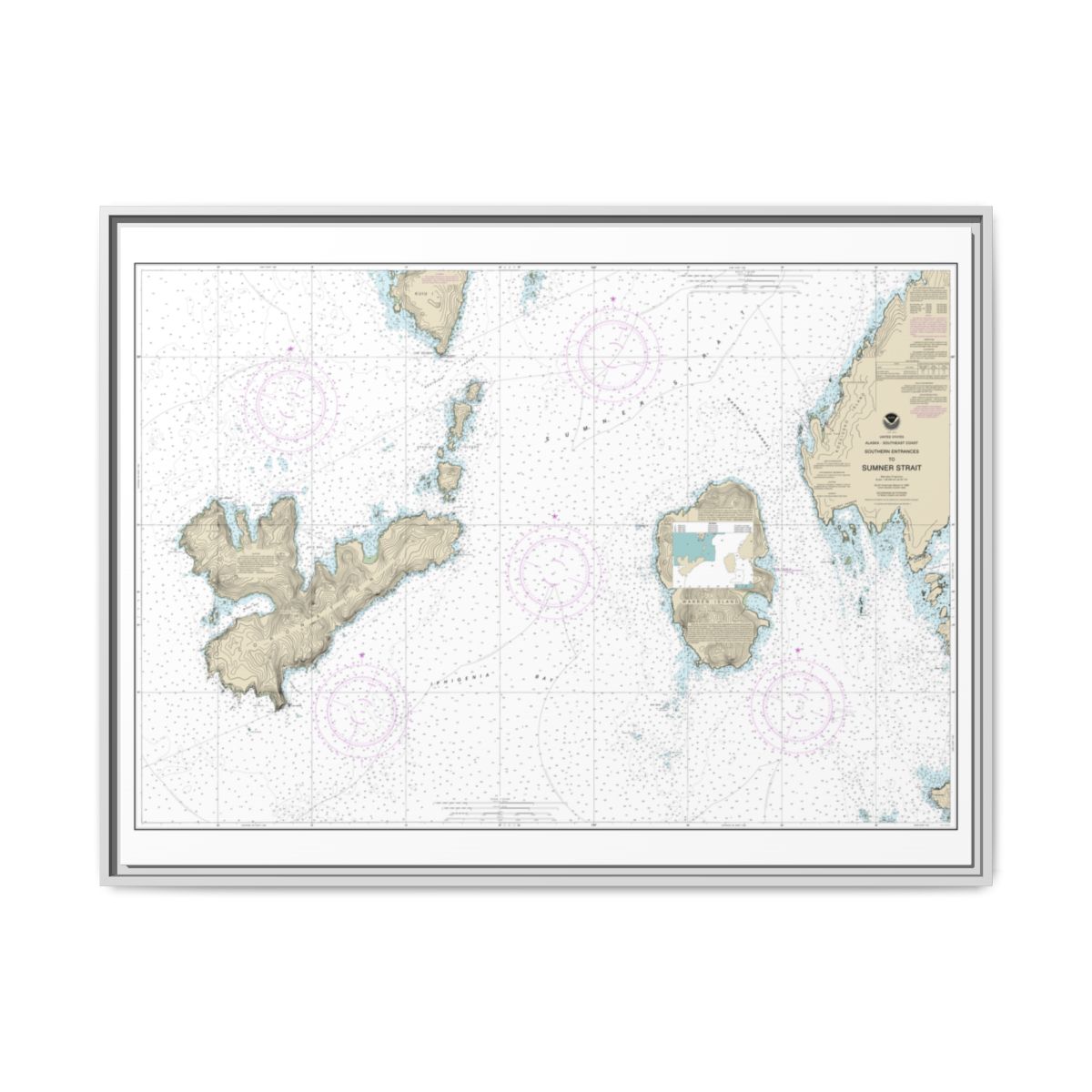 Chart 17402 Southern Entrances to Sumner Strait - NOAA Nautical Chart Floating Frame Canvas | 32" x 24" | 40" x 30" - White front