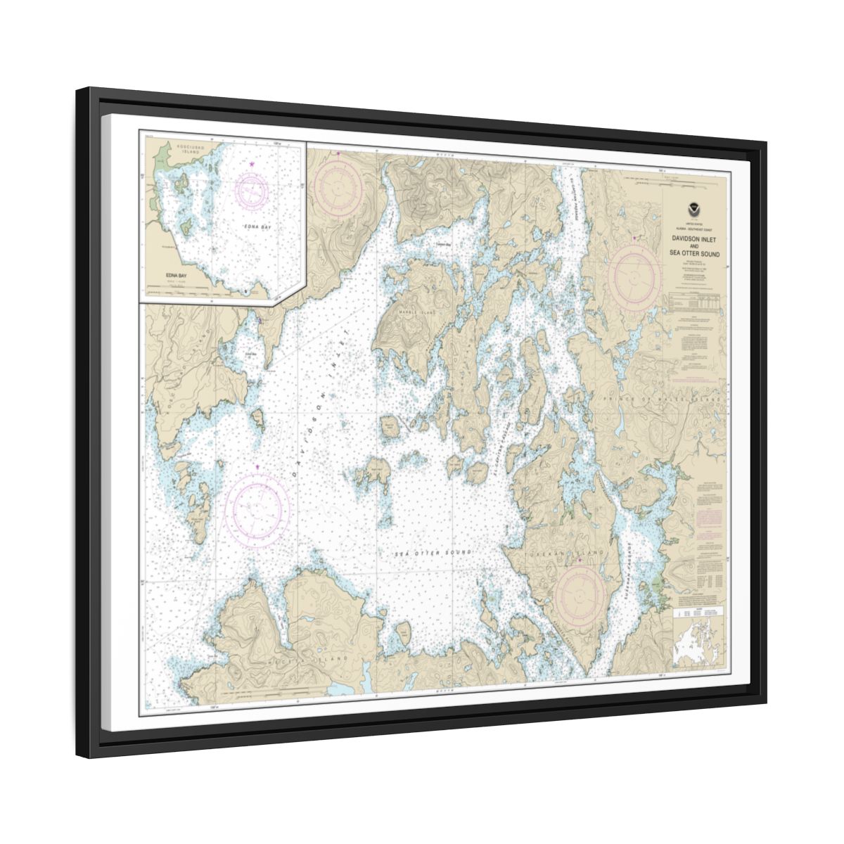 Chart 17403 Davidson Inlet and Sea Otter Sound;Edna Bay - NOAA Nautical Chart Floating Frame Canvas | 32" x 24" | 40" x 30" - Black side