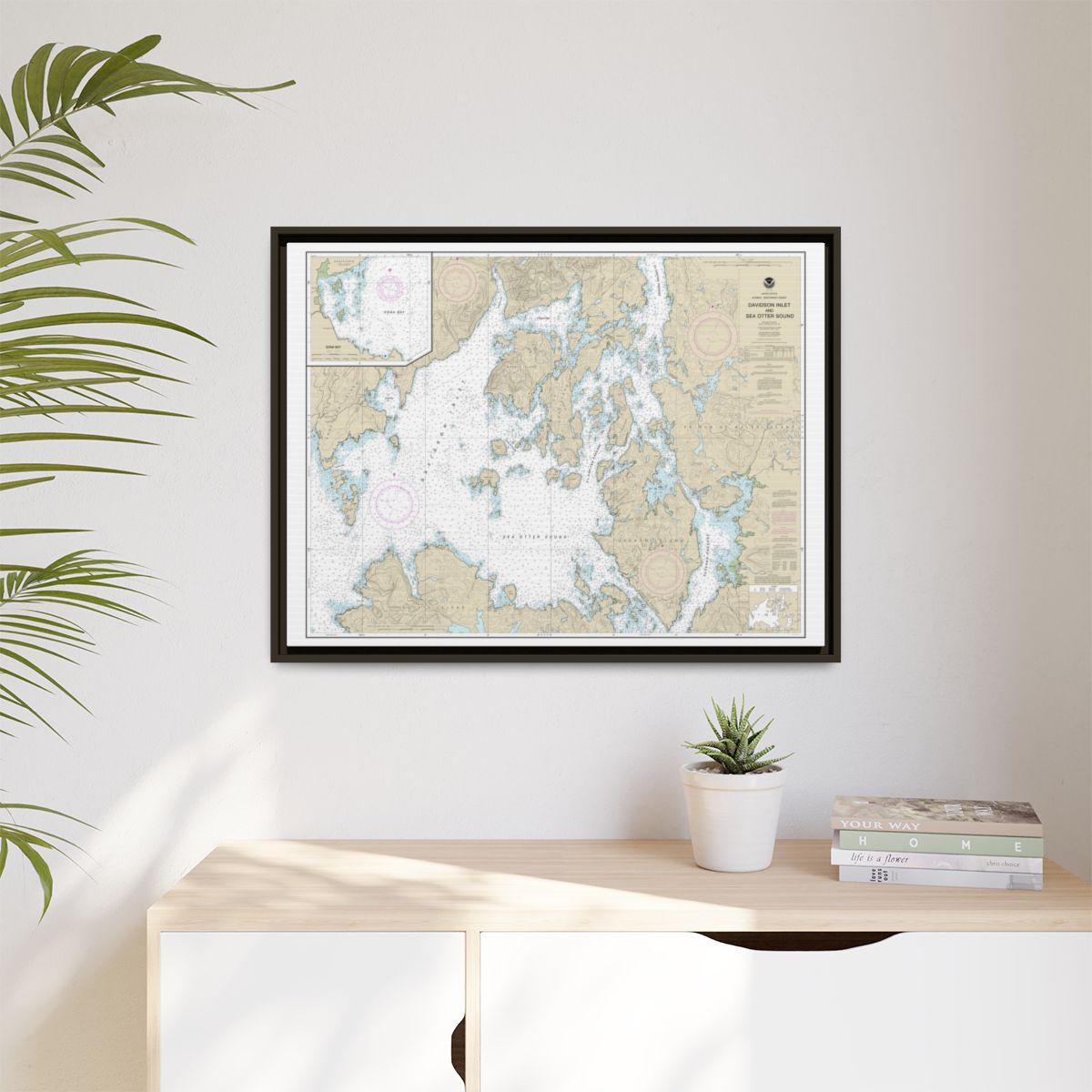 Chart 17403 Davidson Inlet and Sea Otter Sound;Edna Bay - NOAA Nautical Chart Floating Frame Canvas | 32" x 24" | 40" x 30" - Espresso context-1