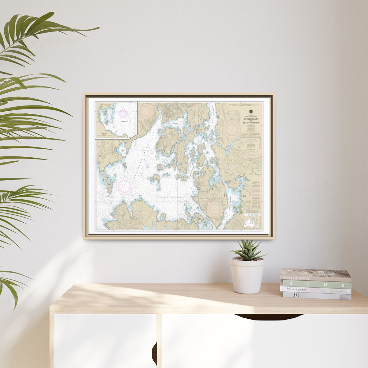 Chart 17403 Davidson Inlet and Sea Otter Sound;Edna Bay - NOAA Nautical Chart Floating Frame Canvas | 32" x 24" | 40" x 30" - Natural context-1