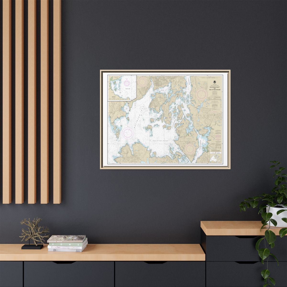 Chart 17403 Davidson Inlet and Sea Otter Sound;Edna Bay - NOAA Nautical Chart Floating Frame Canvas | 32" x 24" | 40" x 30" - Natural context-2