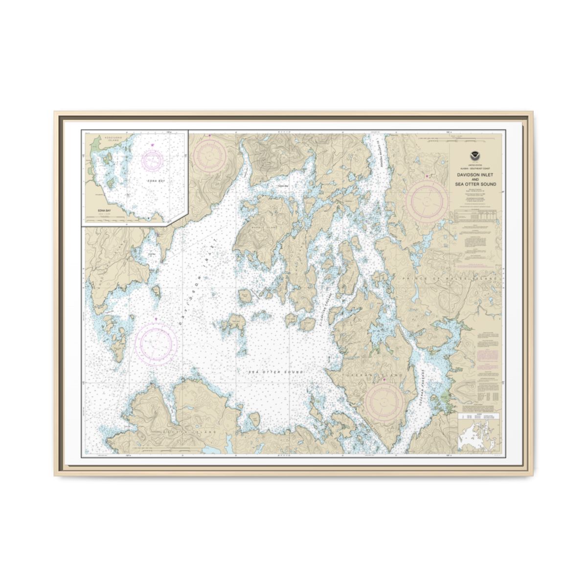 Chart 17403 Davidson Inlet and Sea Otter Sound;Edna Bay - NOAA Nautical Chart Floating Frame Canvas | 32" x 24" | 40" x 30" - Natural front
