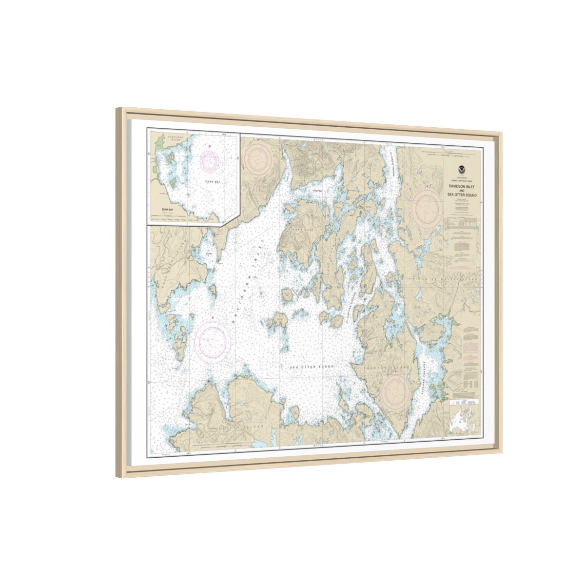 Chart 17403 Davidson Inlet and Sea Otter Sound;Edna Bay - NOAA Nautical Chart Floating Frame Canvas | 32" x 24" | 40" x 30" - Natural side