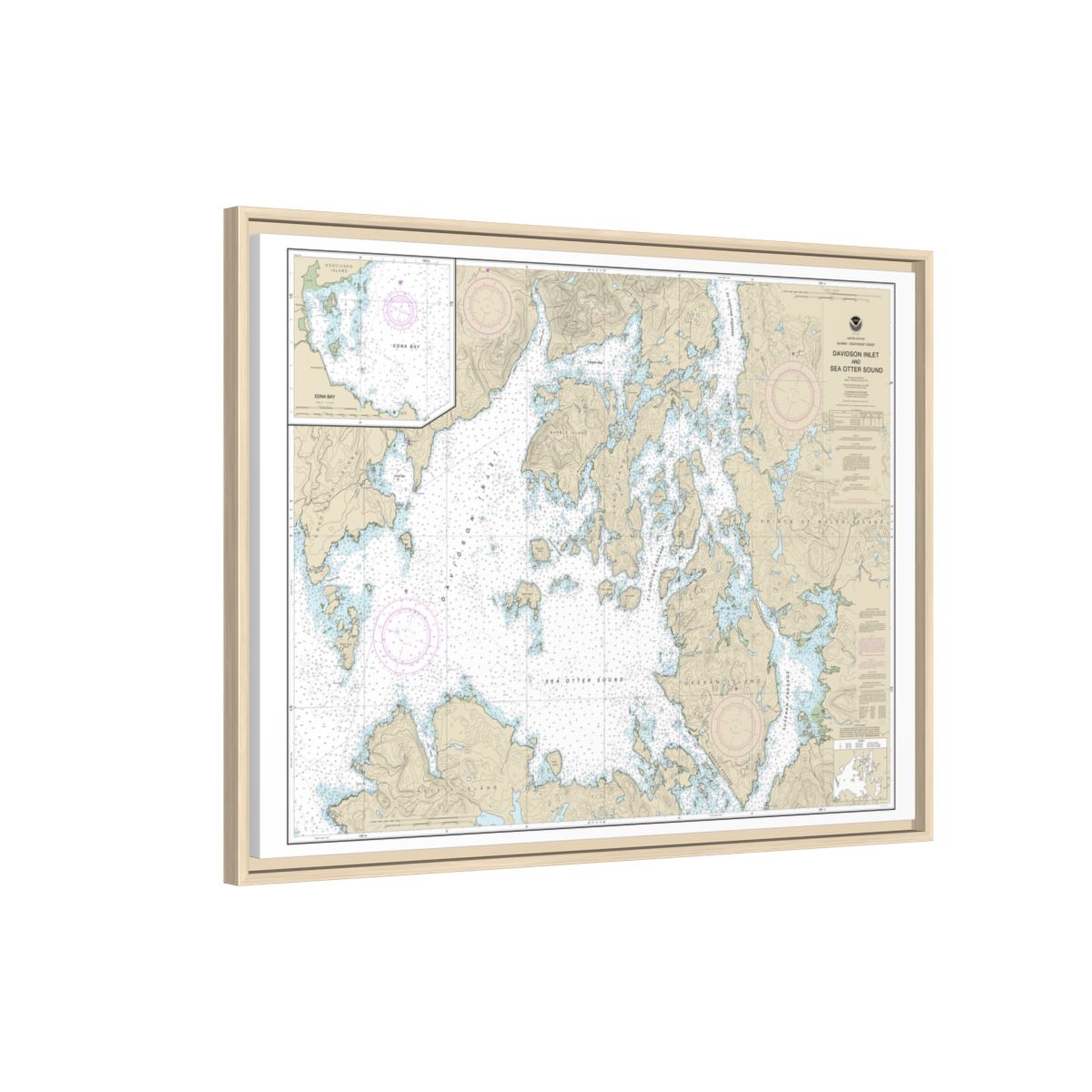 Chart 17403 Davidson Inlet and Sea Otter Sound;Edna Bay - NOAA Nautical Chart Floating Frame Canvas | 32" x 24" | 40" x 30" - Natural side