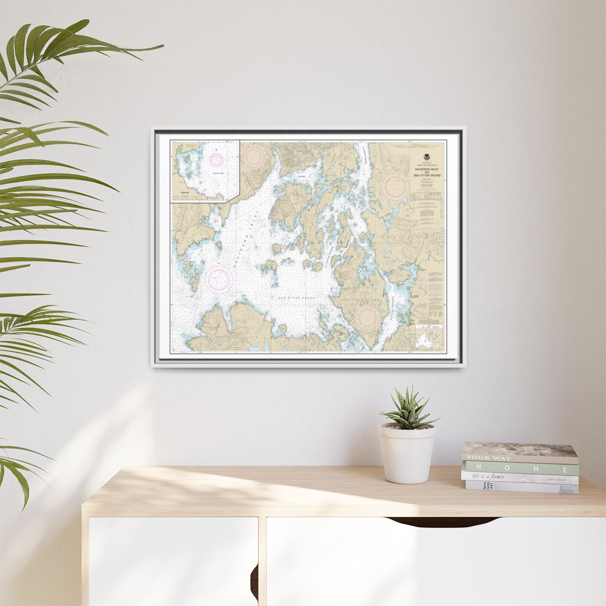 Chart 17403 Davidson Inlet and Sea Otter Sound;Edna Bay - NOAA Nautical Chart Floating Frame Canvas | 32" x 24" | 40" x 30" - White context-1