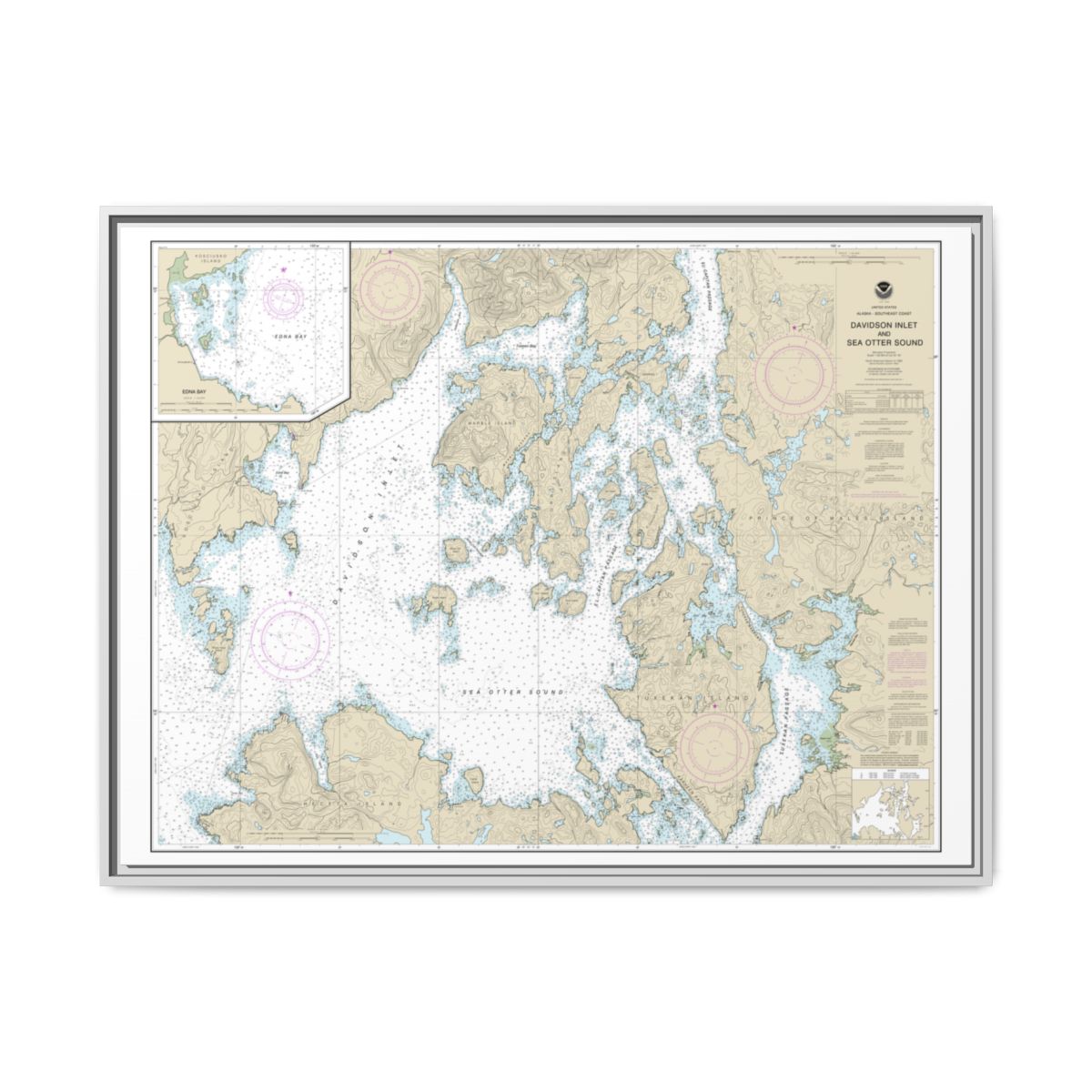 Chart 17403 Davidson Inlet and Sea Otter Sound;Edna Bay - NOAA Nautical Chart Floating Frame Canvas | 32" x 24" | 40" x 30" - White front