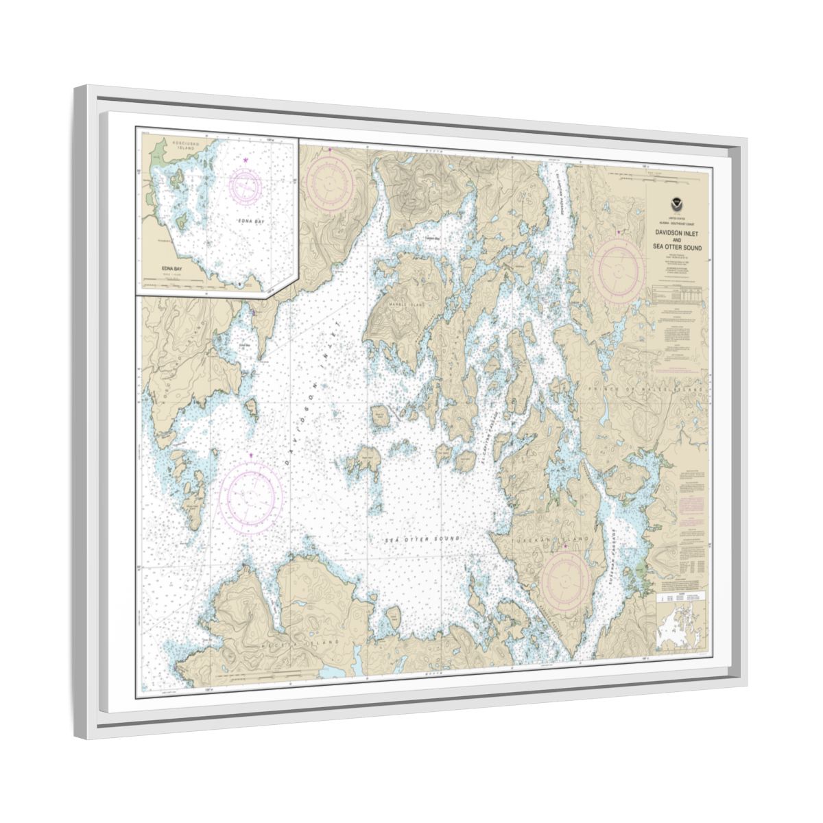 Chart 17403 Davidson Inlet and Sea Otter Sound;Edna Bay - NOAA Nautical Chart Floating Frame Canvas | 32" x 24" | 40" x 30" - White side