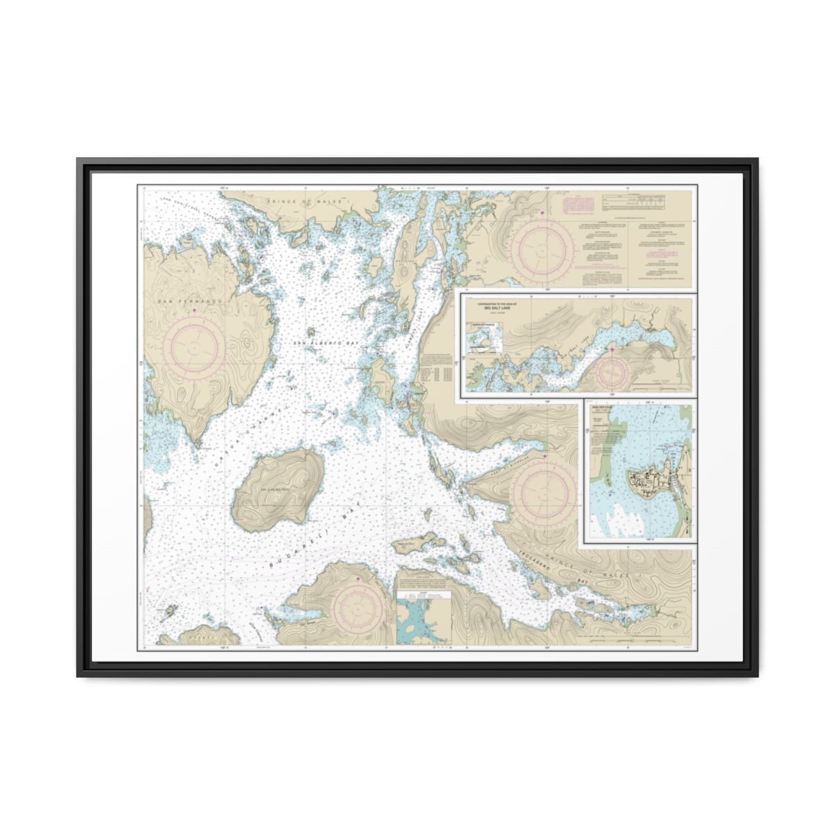 Chart 17405 Ulloa Channel to San Christoval Channel;North Entrance, Big Salt Lake;Shelter Cove, Craig - NOAA Nautical Chart Floating Frame Canvas | 32" x 24" | 40" x 30" - Black front