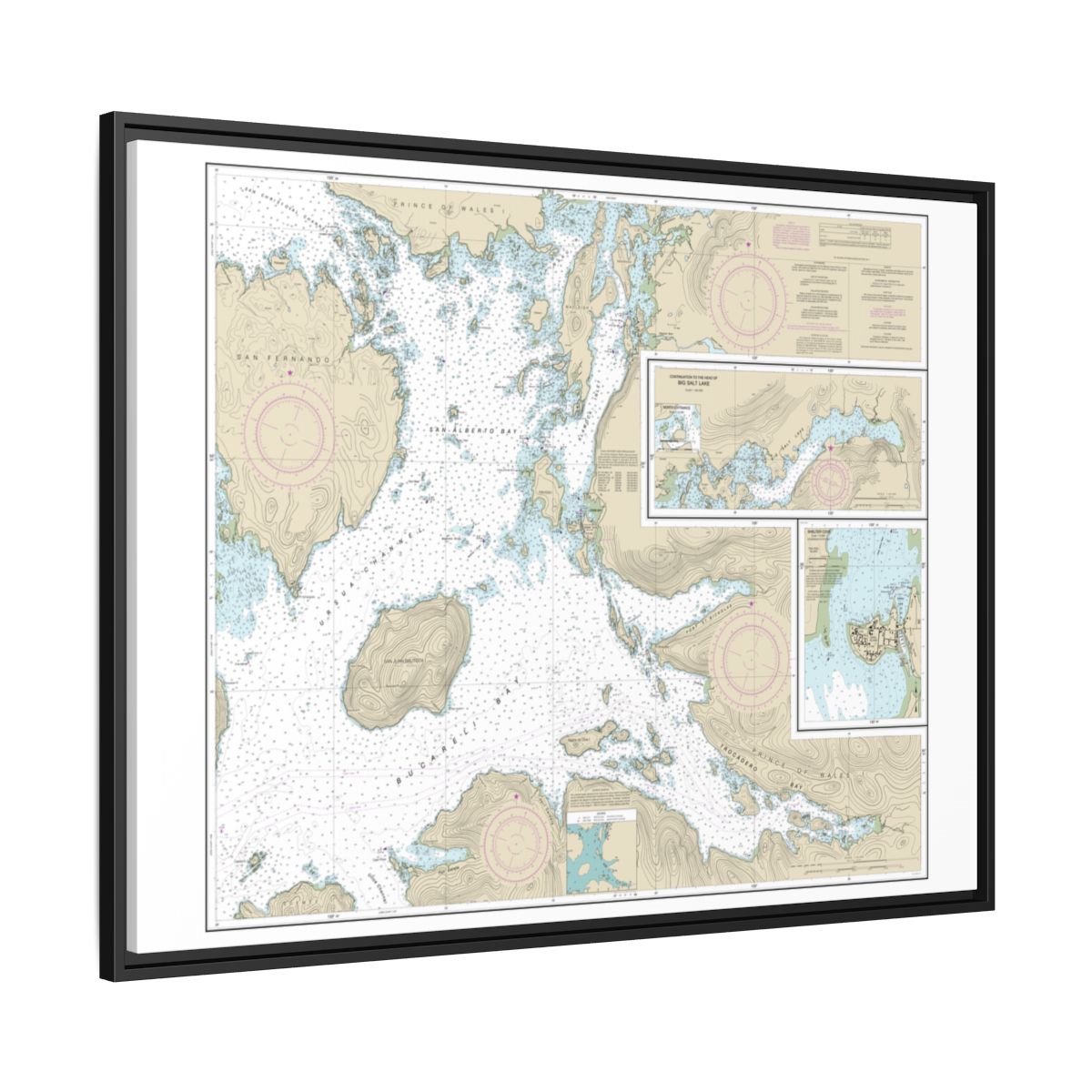Chart 17405 Ulloa Channel to San Christoval Channel;North Entrance, Big Salt Lake;Shelter Cove, Craig - NOAA Nautical Chart Floating Frame Canvas | 32" x 24" | 40" x 30" - Black side