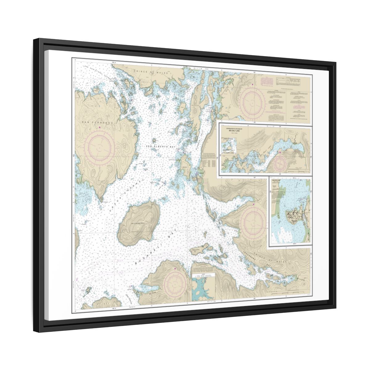 Chart 17405 Ulloa Channel to San Christoval Channel;North Entrance, Big Salt Lake;Shelter Cove, Craig - NOAA Nautical Chart Floating Frame Canvas | 32" x 24" | 40" x 30" - Black side