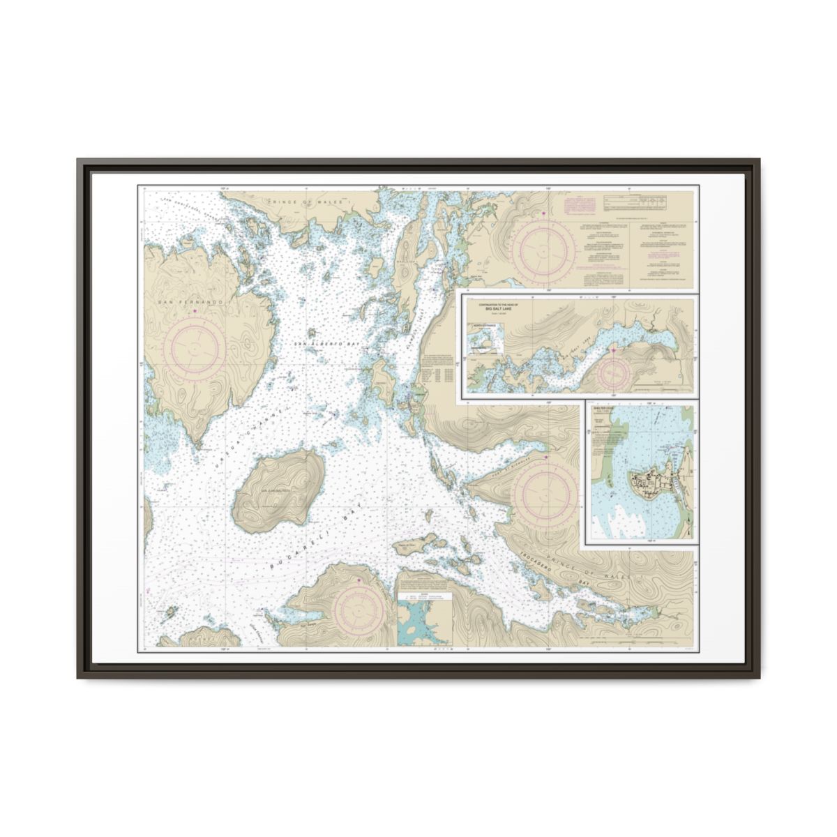 Chart 17405 Ulloa Channel to San Christoval Channel;North Entrance, Big Salt Lake;Shelter Cove, Craig - NOAA Nautical Chart Floating Frame Canvas | 32" x 24" | 40" x 30" - Espresso front