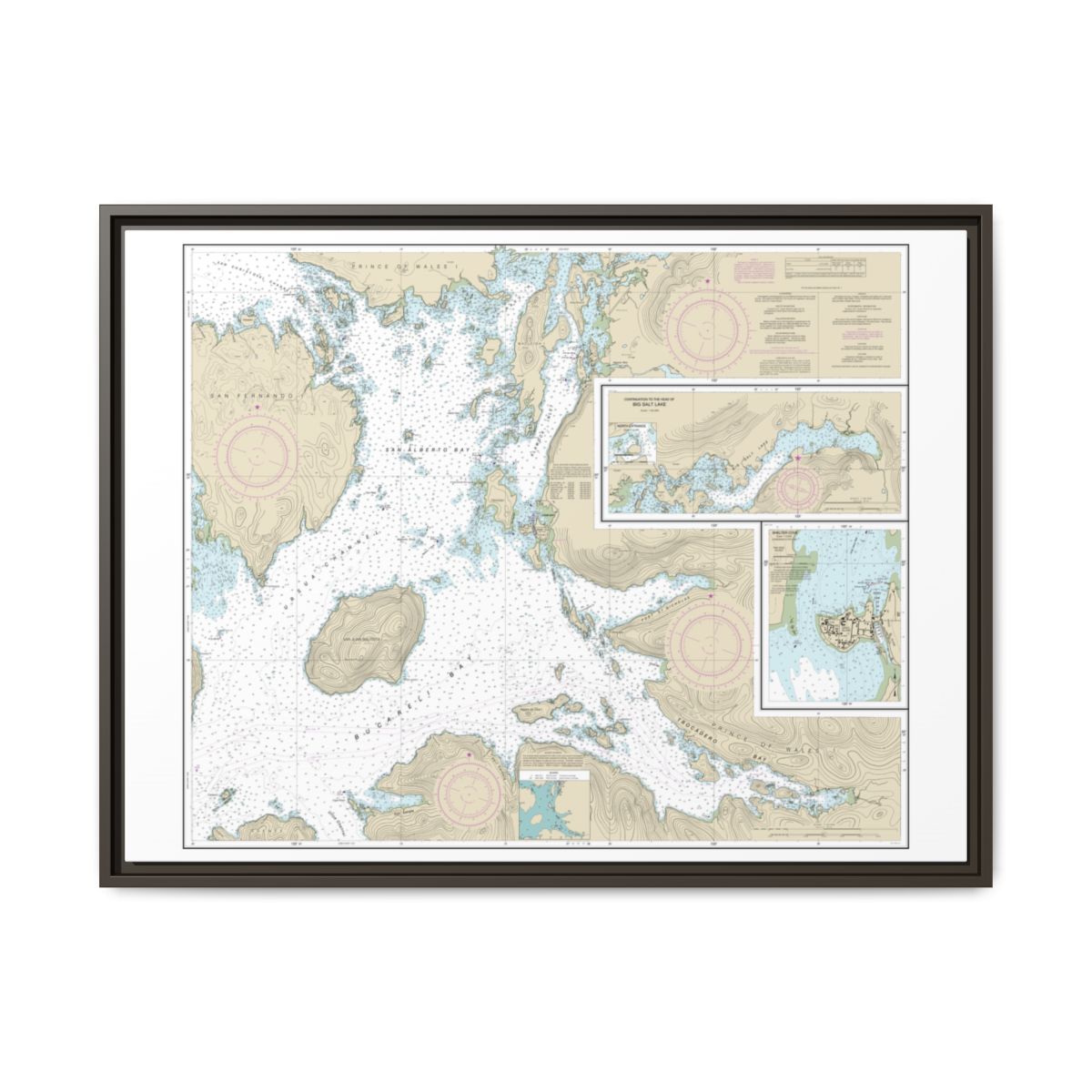 Chart 17405 Ulloa Channel to San Christoval Channel;North Entrance, Big Salt Lake;Shelter Cove, Craig - NOAA Nautical Chart Floating Frame Canvas | 32" x 24" | 40" x 30" - Espresso front