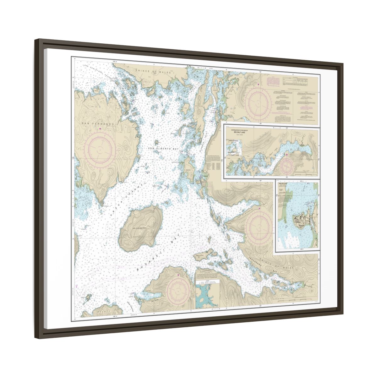 Chart 17405 Ulloa Channel to San Christoval Channel;North Entrance, Big Salt Lake;Shelter Cove, Craig - NOAA Nautical Chart Floating Frame Canvas | 32" x 24" | 40" x 30" - Espresso side