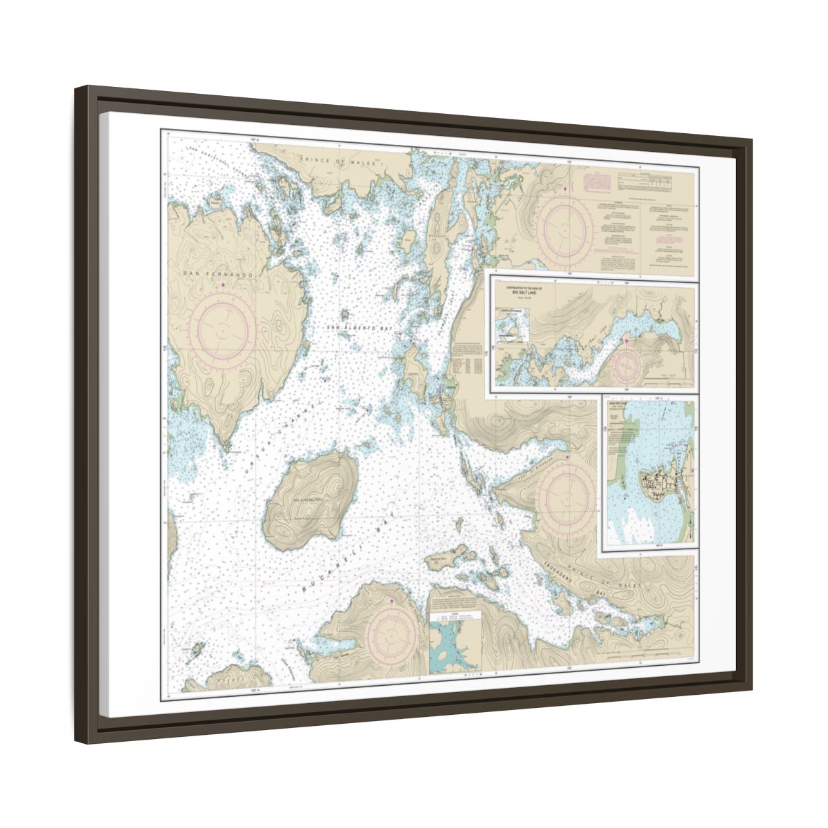 Chart 17405 Ulloa Channel to San Christoval Channel;North Entrance, Big Salt Lake;Shelter Cove, Craig - NOAA Nautical Chart Floating Frame Canvas | 32" x 24" | 40" x 30" - Espresso side