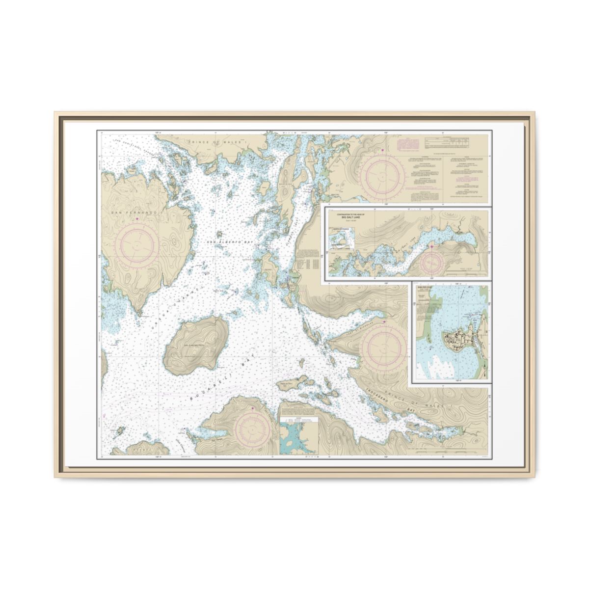 Chart 17405 Ulloa Channel to San Christoval Channel;North Entrance, Big Salt Lake;Shelter Cove, Craig - NOAA Nautical Chart Floating Frame Canvas | 32" x 24" | 40" x 30" - Natural front