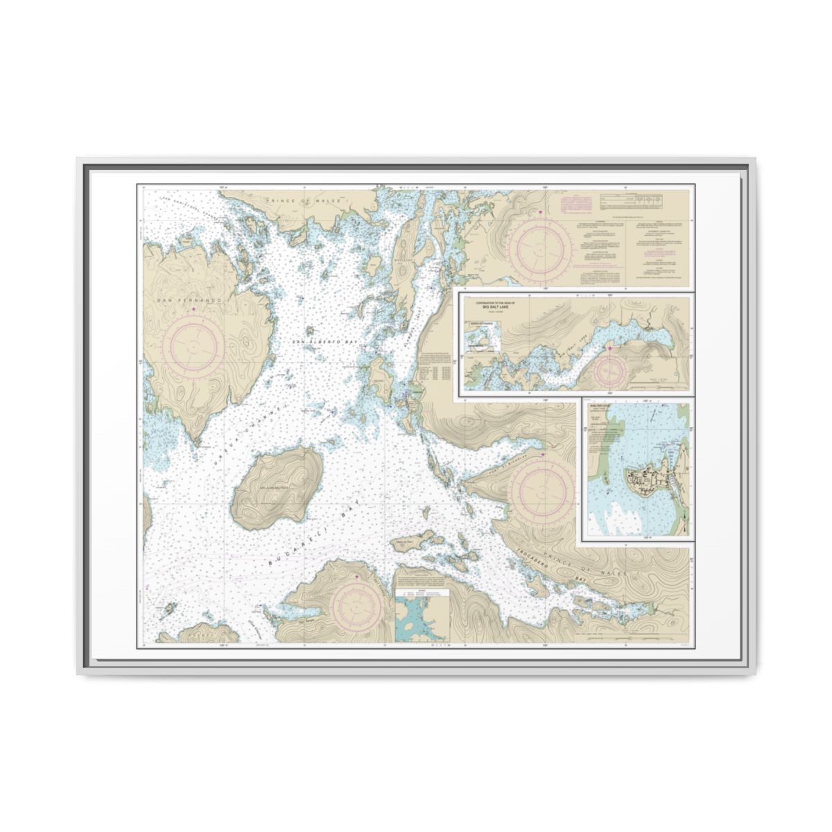 Chart 17405 Ulloa Channel to San Christoval Channel;North Entrance, Big Salt Lake;Shelter Cove, Craig - NOAA Nautical Chart Floating Frame Canvas | 32" x 24" | 40" x 30" - White front