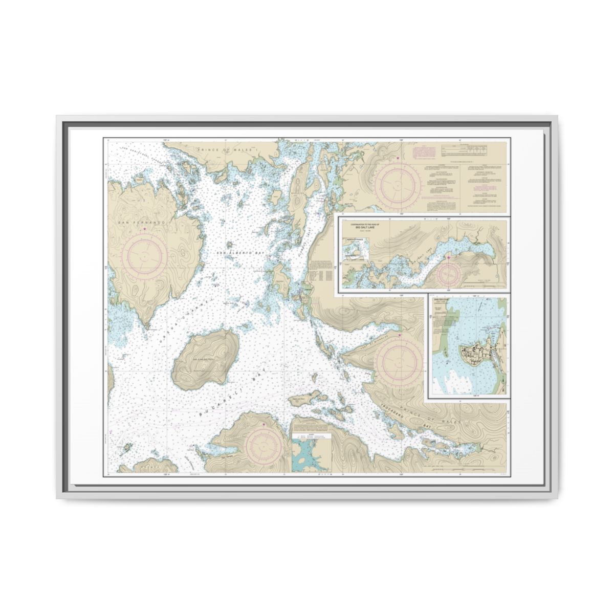 Chart 17405 Ulloa Channel to San Christoval Channel;North Entrance, Big Salt Lake;Shelter Cove, Craig - NOAA Nautical Chart Floating Frame Canvas | 32" x 24" | 40" x 30" - White front