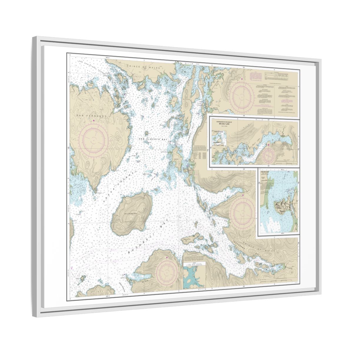 Chart 17405 Ulloa Channel to San Christoval Channel;North Entrance, Big Salt Lake;Shelter Cove, Craig - NOAA Nautical Chart Floating Frame Canvas | 32" x 24" | 40" x 30" - White side
