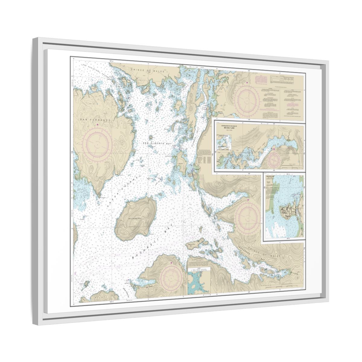 Chart 17405 Ulloa Channel to San Christoval Channel;North Entrance, Big Salt Lake;Shelter Cove, Craig - NOAA Nautical Chart Floating Frame Canvas | 32" x 24" | 40" x 30" - White side