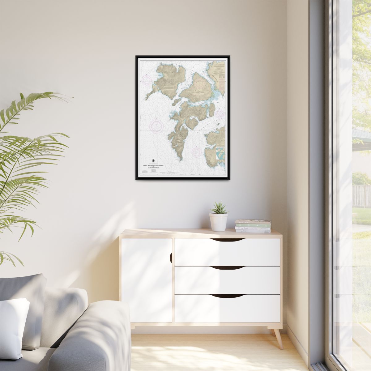 Chart 17406 Baker, Noyes, and LuluIslands and adjacent waters - NOAA Nautical Chart Floating Frame Canvas | 24" x 32" | 30" x 40" - Black context-1
