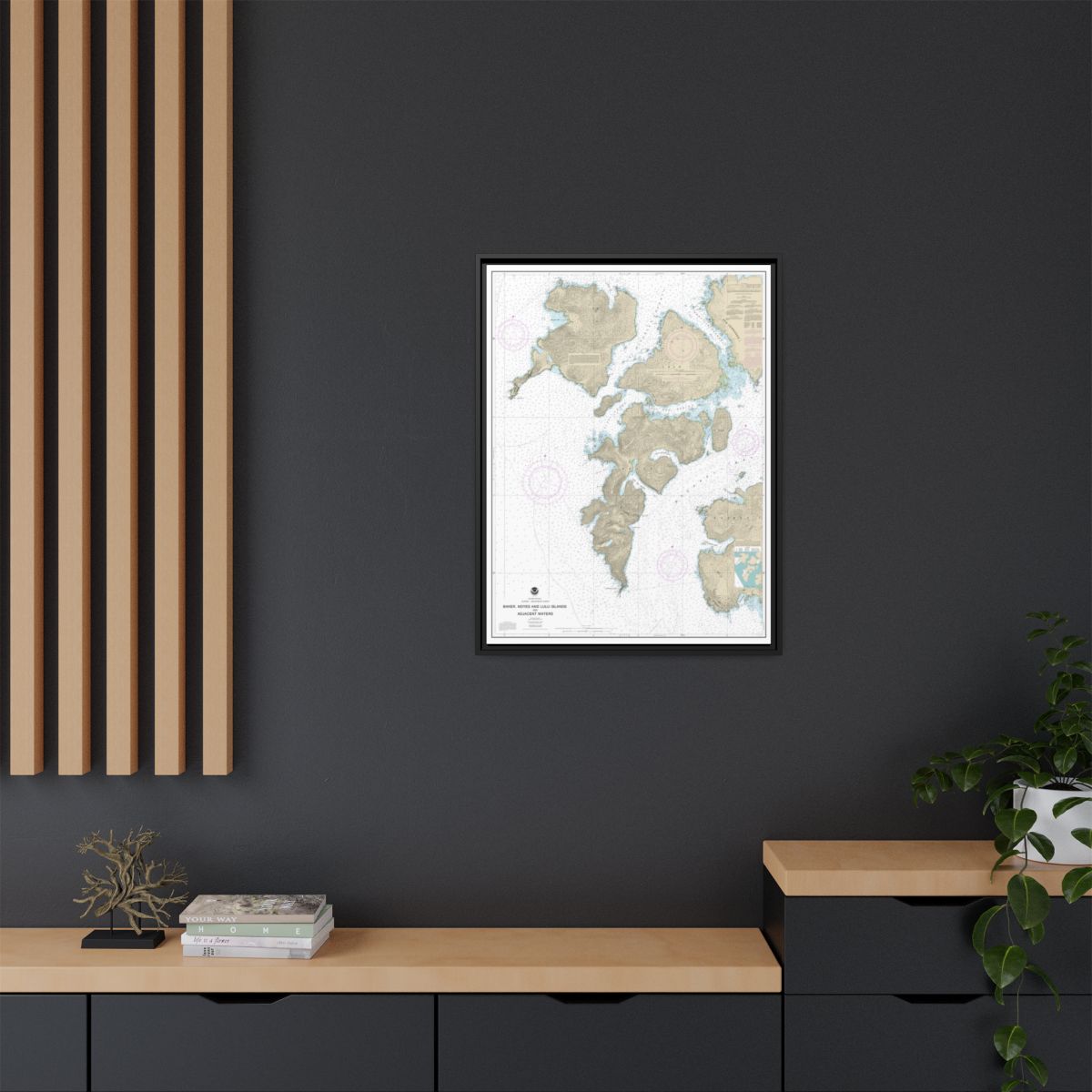 Chart 17406 Baker, Noyes, and LuluIslands and adjacent waters - NOAA Nautical Chart Floating Frame Canvas | 24" x 32" | 30" x 40" - Black context-2