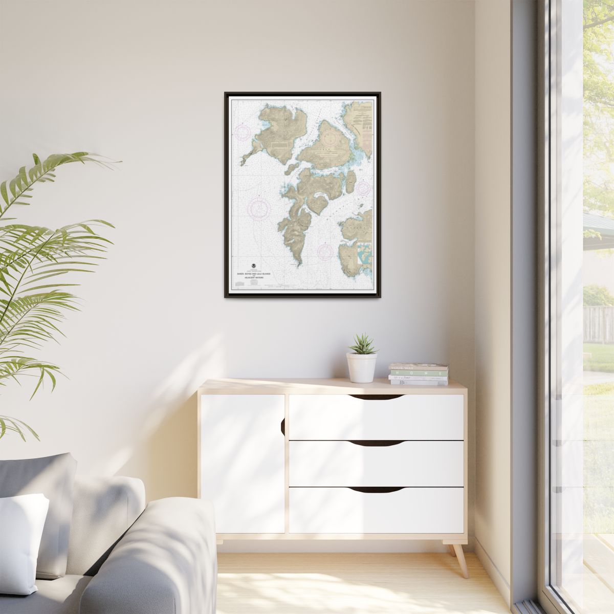 Chart 17406 Baker, Noyes, and LuluIslands and adjacent waters - NOAA Nautical Chart Floating Frame Canvas | 24" x 32" | 30" x 40" - Espresso context-1