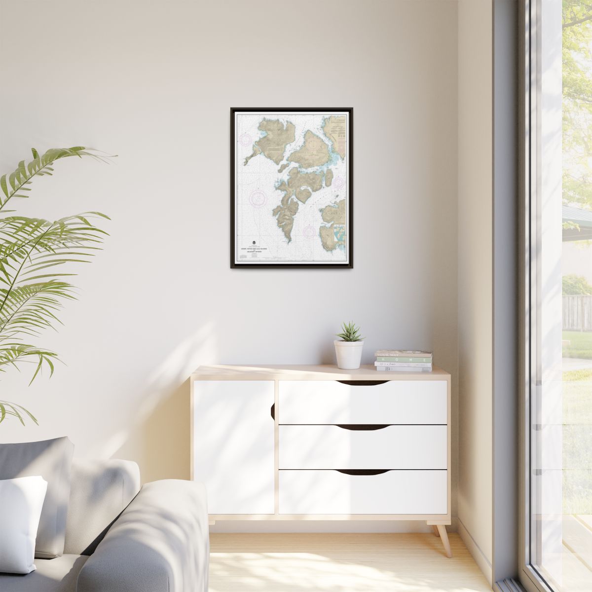 Chart 17406 Baker, Noyes, and LuluIslands and adjacent waters - NOAA Nautical Chart Floating Frame Canvas | 24" x 32" | 30" x 40" - Espresso context-1