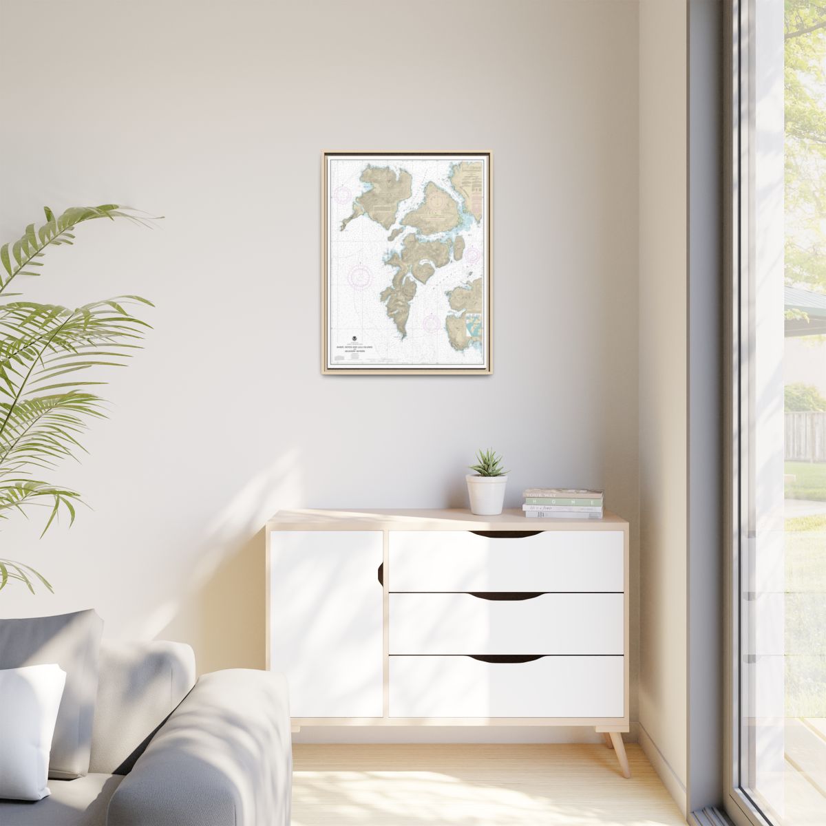 Chart 17406 Baker, Noyes, and LuluIslands and adjacent waters - NOAA Nautical Chart Floating Frame Canvas | 24" x 32" | 30" x 40" - Natural context-1