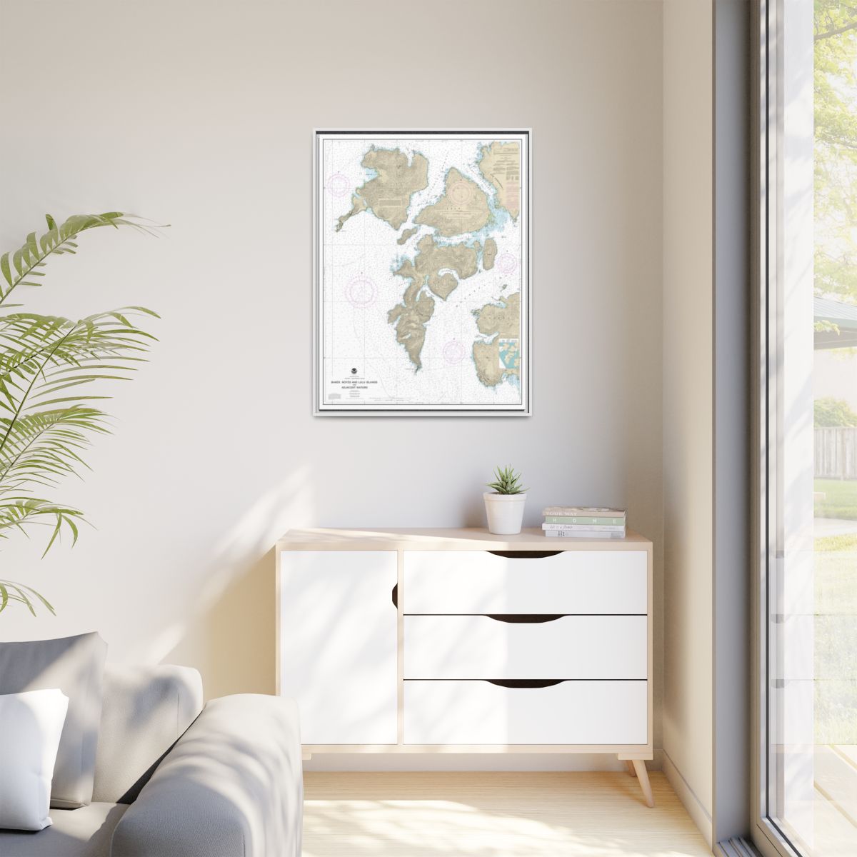 Chart 17406 Baker, Noyes, and LuluIslands and adjacent waters - NOAA Nautical Chart Floating Frame Canvas | 24" x 32" | 30" x 40" - White context-1
