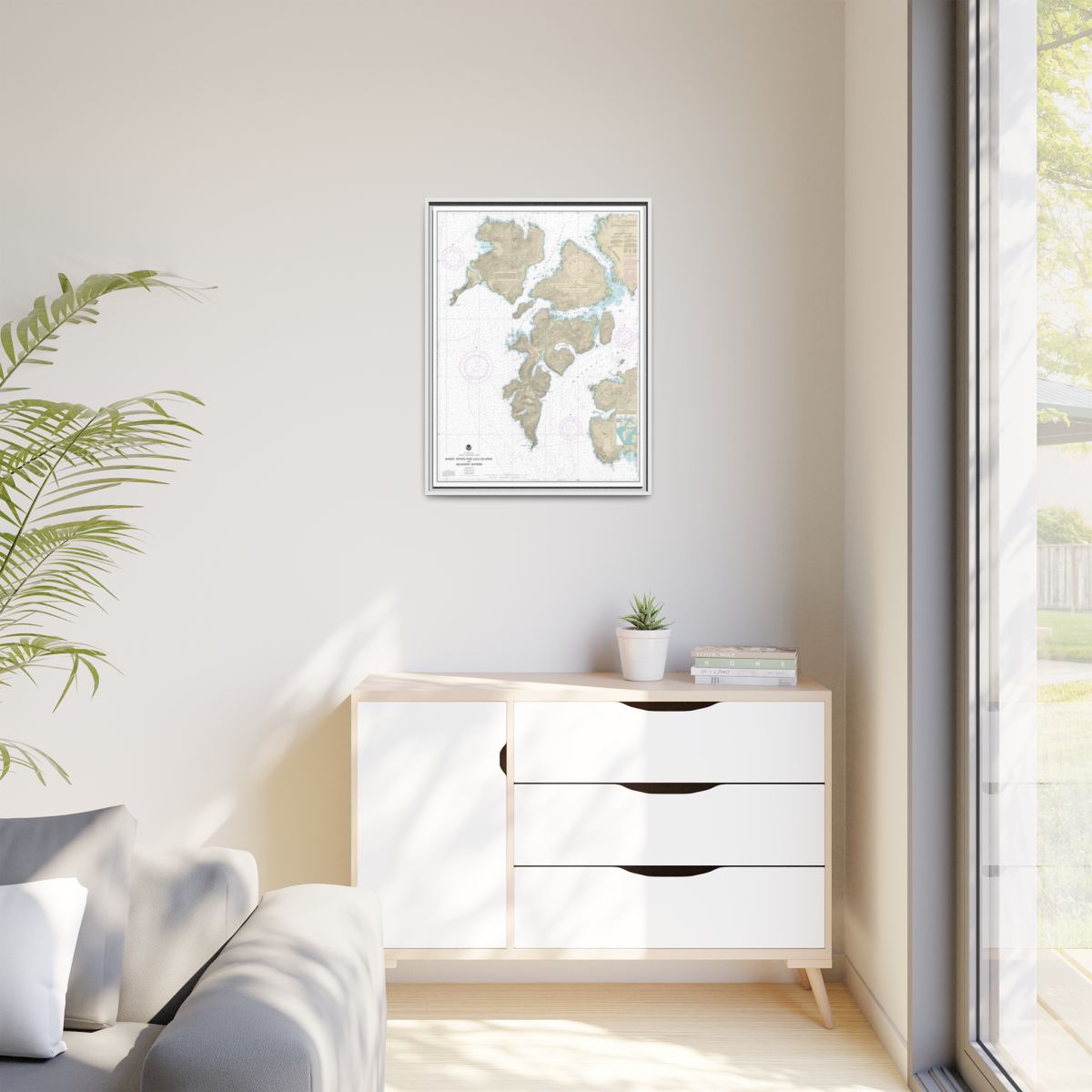 Chart 17406 Baker, Noyes, and LuluIslands and adjacent waters - NOAA Nautical Chart Floating Frame Canvas | 24" x 32" | 30" x 40" - White context-1