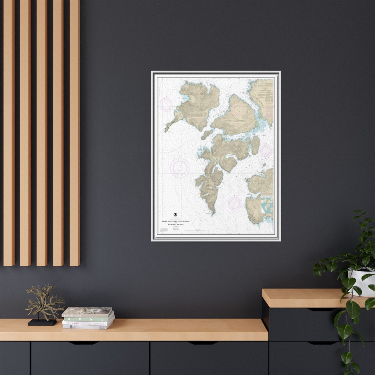 Chart 17406 Baker, Noyes, and LuluIslands and adjacent waters - NOAA Nautical Chart Floating Frame Canvas | 24" x 32" | 30" x 40" - White context-2