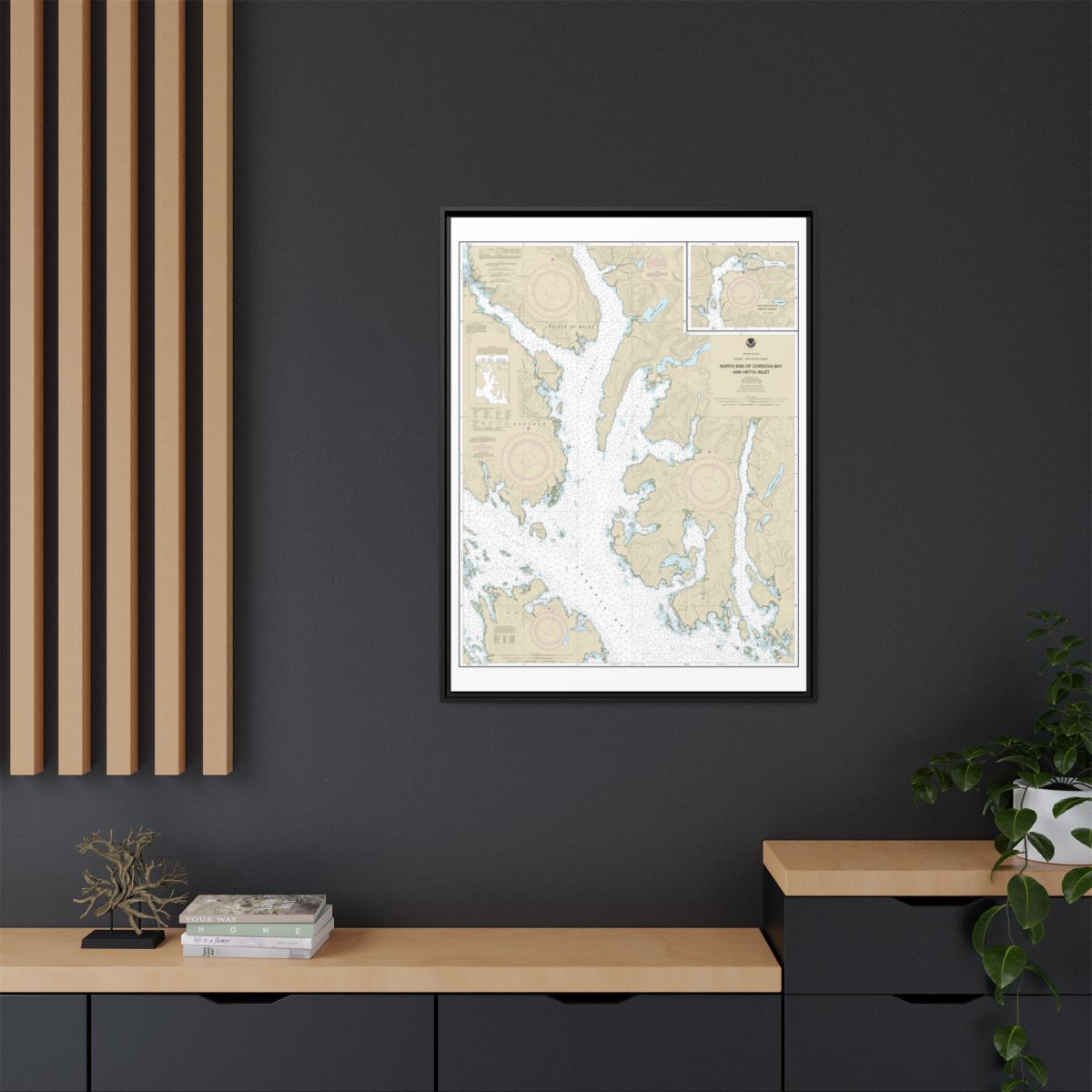 Chart 17431 N. end of Cordova Bay and Hetta Inlet - NOAA Nautical Chart Floating Frame Canvas | 24" x 32" | 30" x 40" - Black context-2