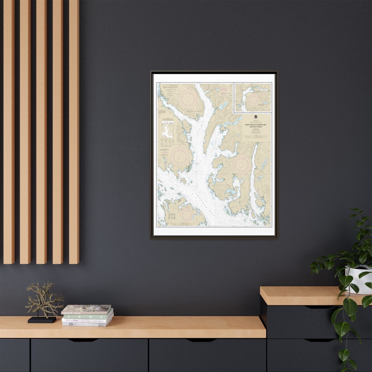 Chart 17431 N. end of Cordova Bay and Hetta Inlet - NOAA Nautical Chart Floating Frame Canvas | 24" x 32" | 30" x 40" - Espresso context-2