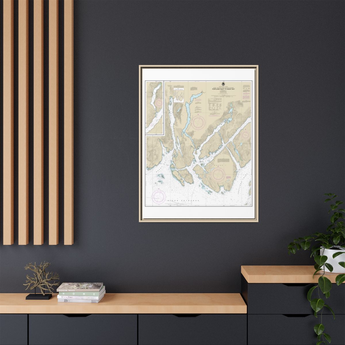 Chart 17437 Portland Inlet to Nakat Bay - NOAA Nautical Chart Floating Frame Canvas | 24" x 32" | 30" x 40" - Natural context-2