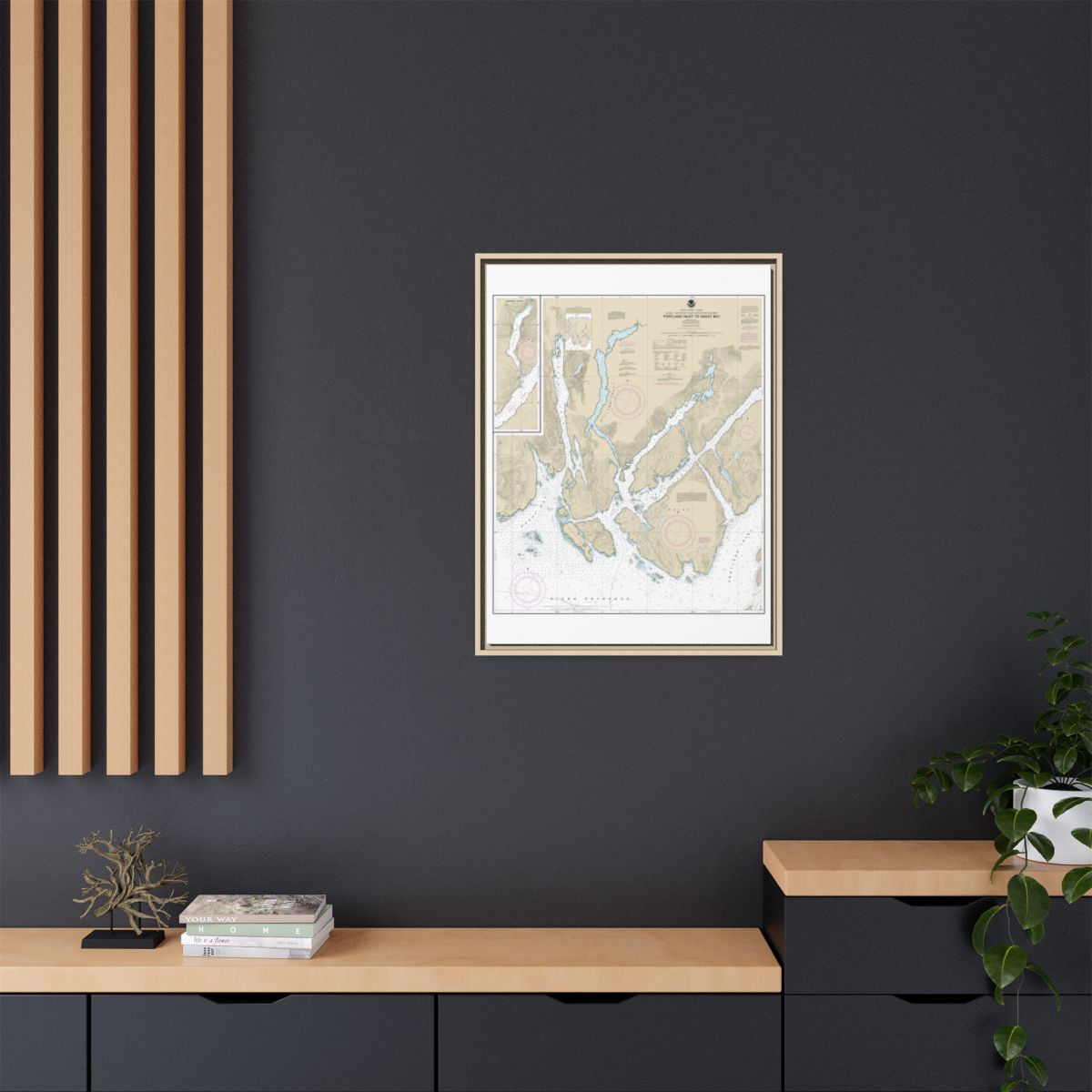Chart 17437 Portland Inlet to Nakat Bay - NOAA Nautical Chart Floating Frame Canvas | 24" x 32" | 30" x 40" - Natural context-2