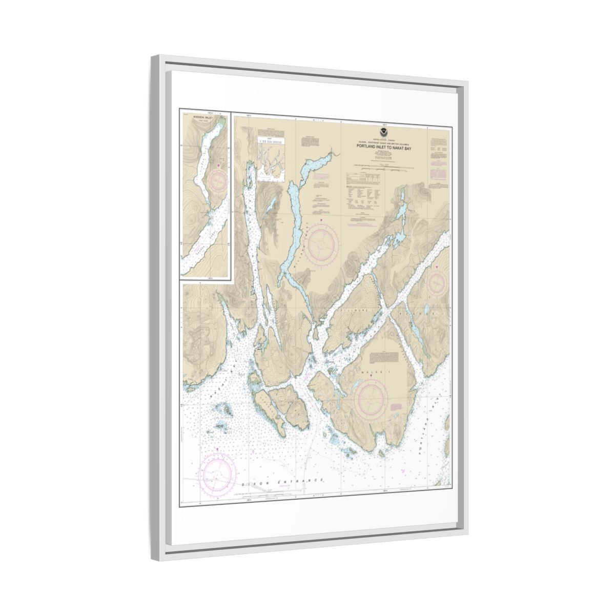 Chart 17437 Portland Inlet to Nakat Bay - NOAA Nautical Chart Floating Frame Canvas | 24" x 32" | 30" x 40" - White side