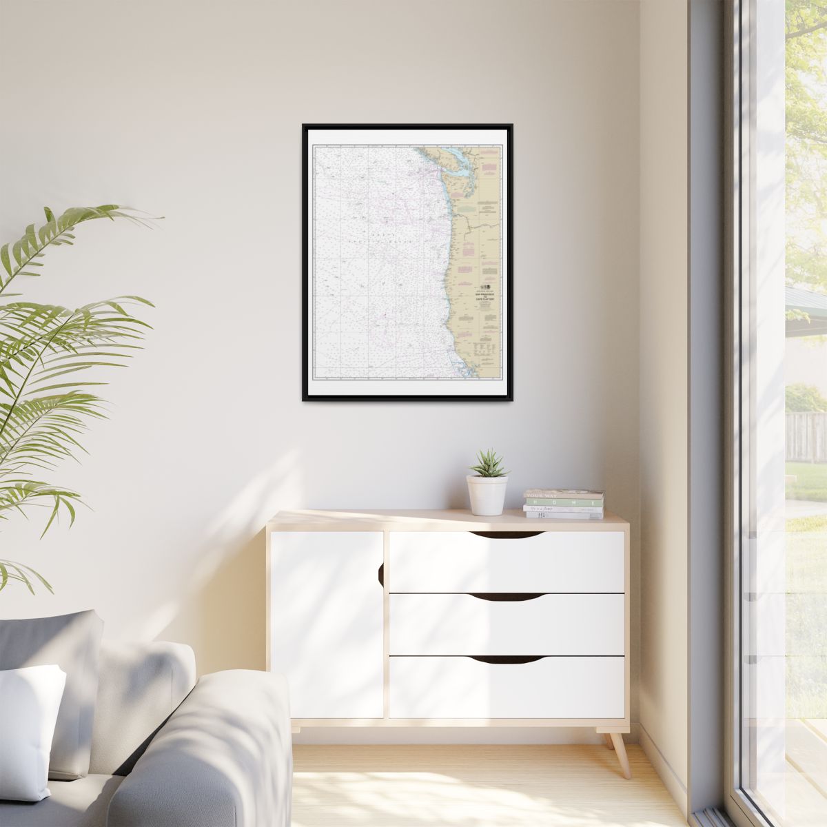 Chart 18007 San Francisco to Cape Flattery - NOAA Nautical Chart Floating Frame Canvas | 24" x 32" | 30" x 40" - Black context-1