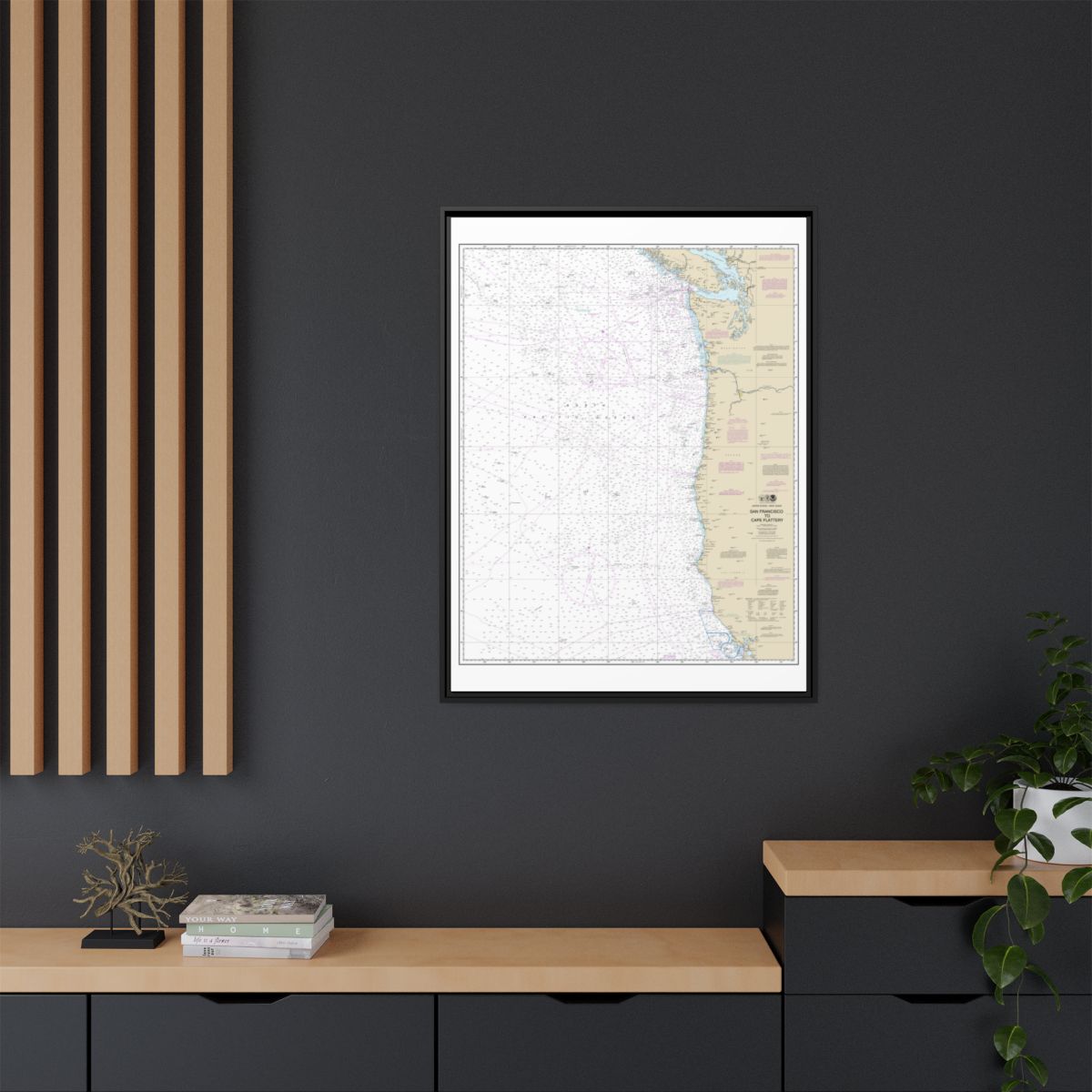Chart 18007 San Francisco to Cape Flattery - NOAA Nautical Chart Floating Frame Canvas | 24" x 32" | 30" x 40" - Black context-2