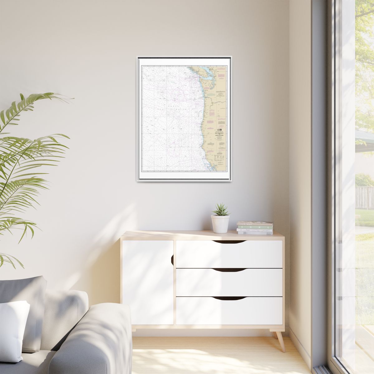 Chart 18007 San Francisco to Cape Flattery - NOAA Nautical Chart Floating Frame Canvas | 24" x 32" | 30" x 40" - White context-1