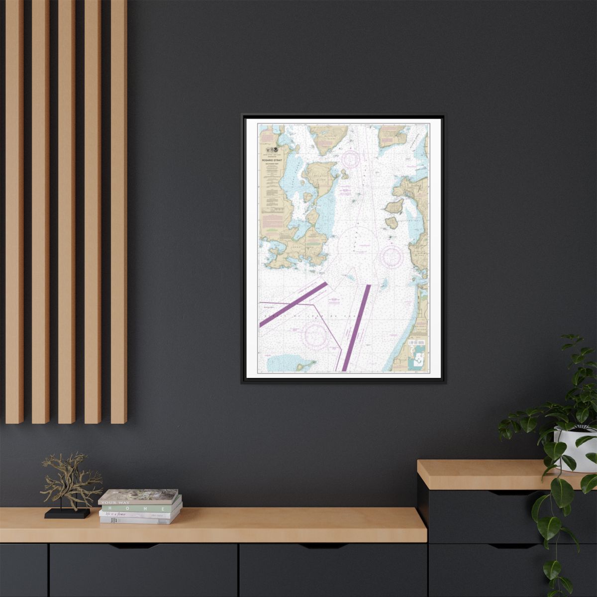 Chart 18429 Rosario Strait-southern part - NOAA Nautical Chart Floating Frame Canvas | 24" x 32" | 30" x 40" - Black context-2