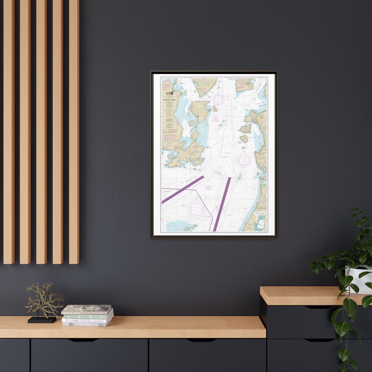 Chart 18429 Rosario Strait-southern part - NOAA Nautical Chart Floating Frame Canvas | 24" x 32" | 30" x 40" - Espresso context-2
