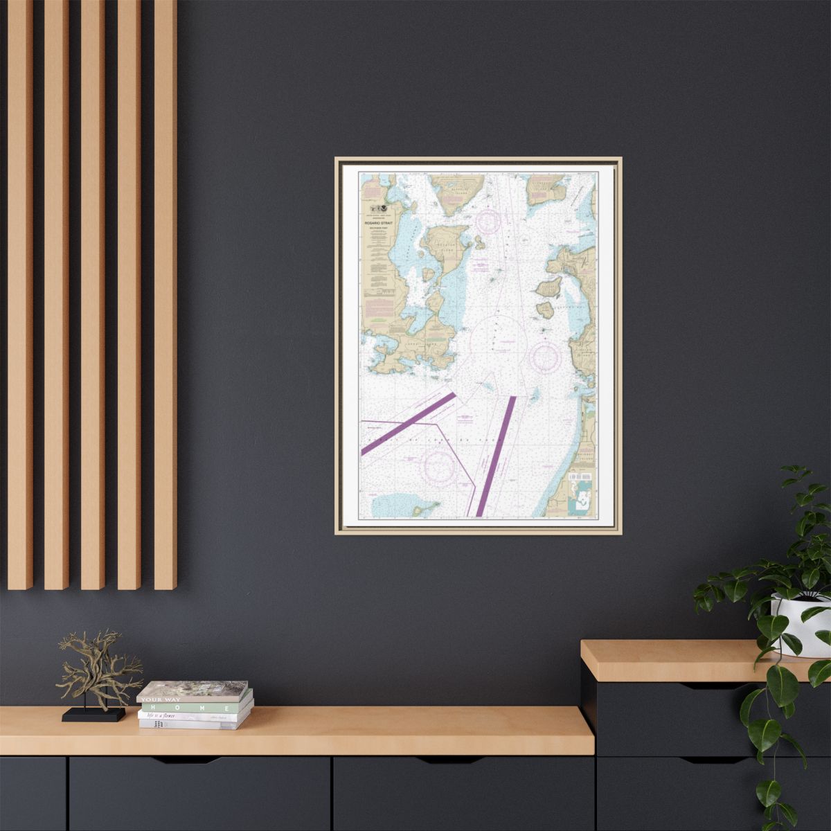 Chart 18429 Rosario Strait-southern part - NOAA Nautical Chart Floating Frame Canvas | 24" x 32" | 30" x 40" - Natural context-2