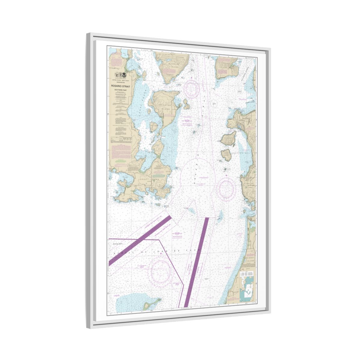 Chart 18429 Rosario Strait-southern part - NOAA Nautical Chart Floating Frame Canvas | 24" x 32" | 30" x 40" - White side