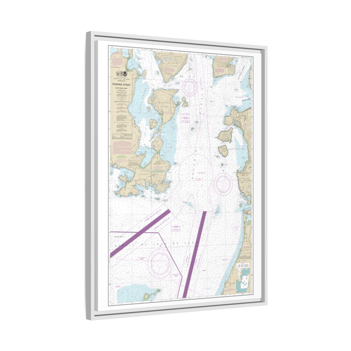 Chart 18429 Rosario Strait-southern part - NOAA Nautical Chart Floating Frame Canvas | 24" x 32" | 30" x 40" - White side