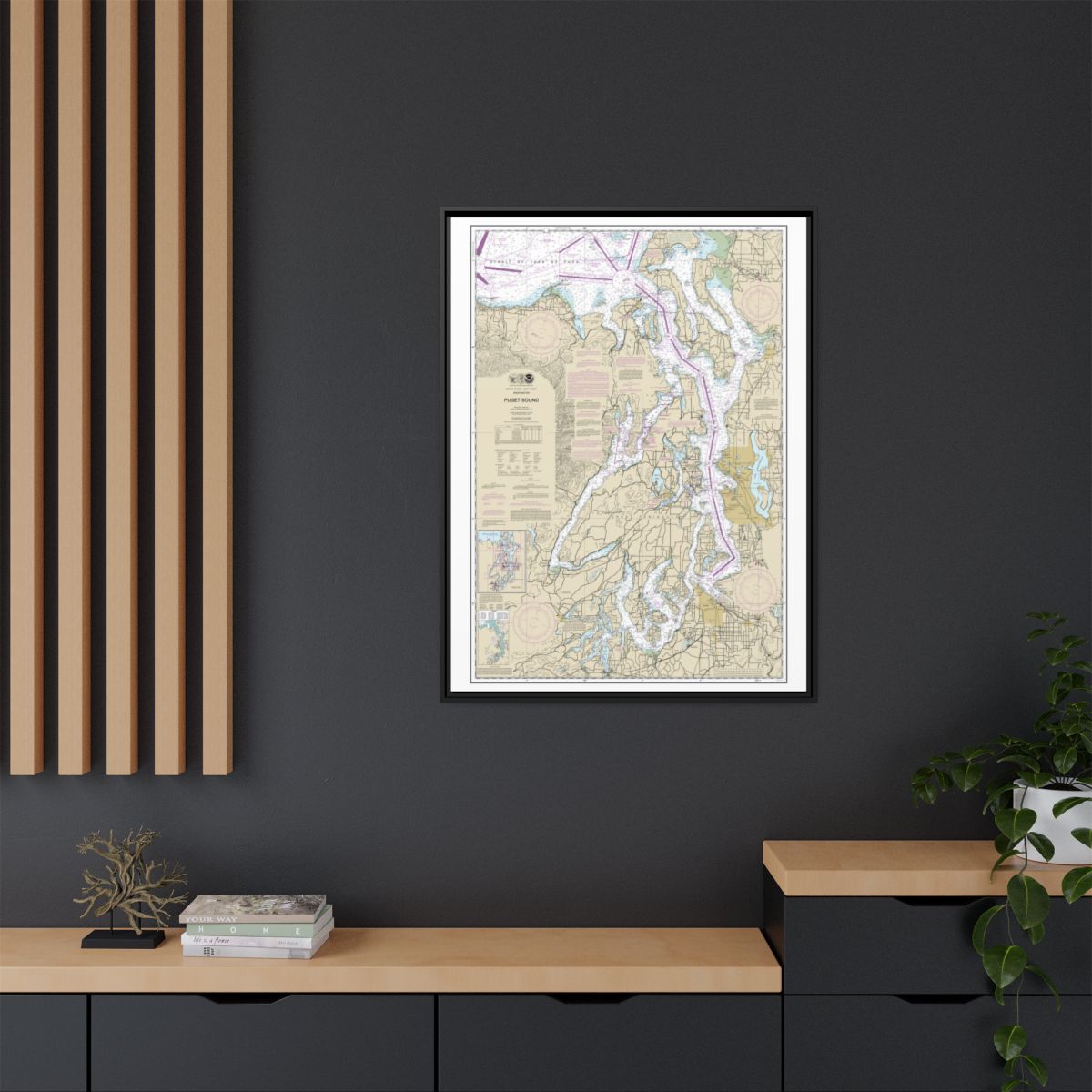 Chart 18440 Puget Sound - NOAA Nautical Chart Floating Frame Canvas | 24" x 32" | 30" x 40" - Black context-2