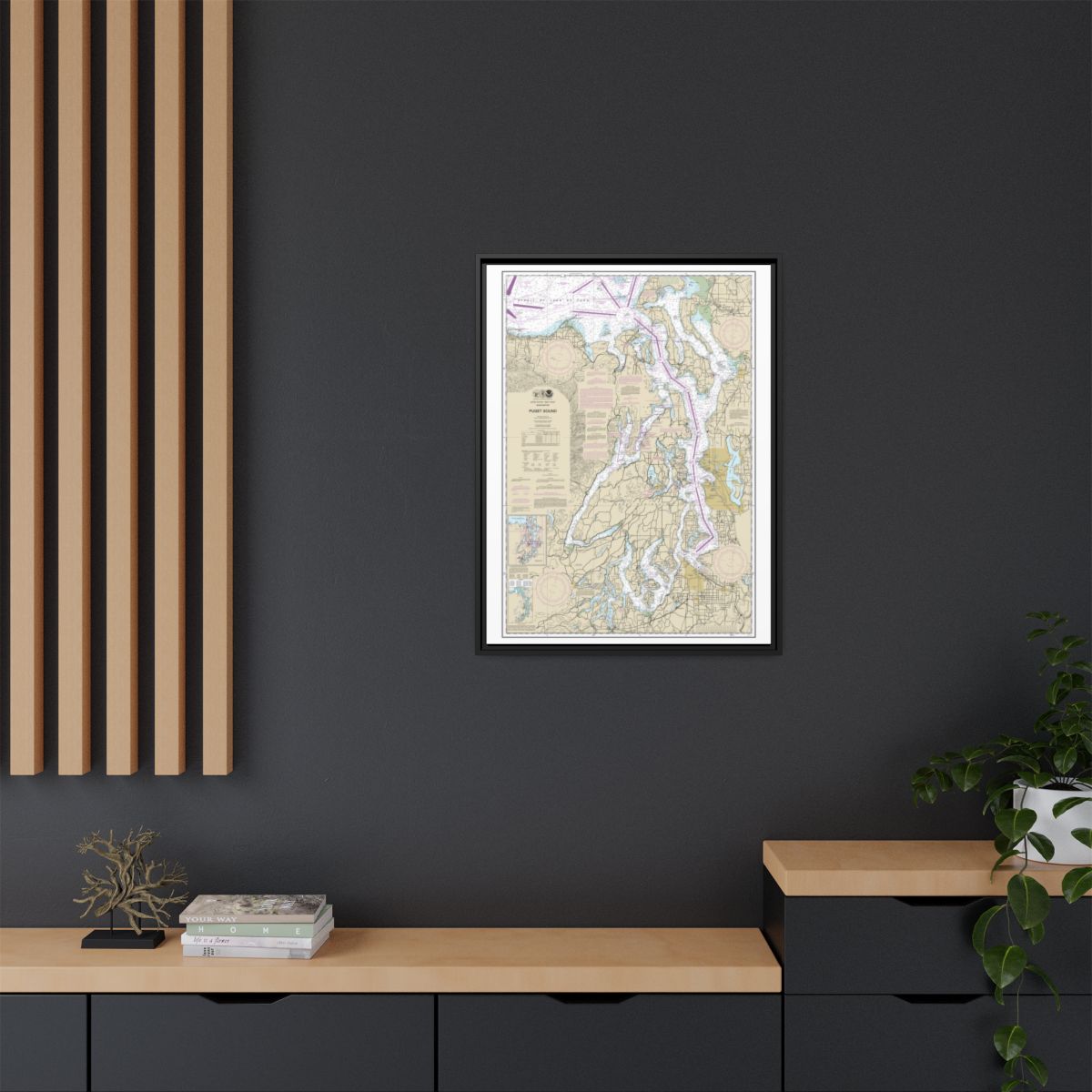 Chart 18440 Puget Sound - NOAA Nautical Chart Floating Frame Canvas | 24" x 32" | 30" x 40" - Black context-2