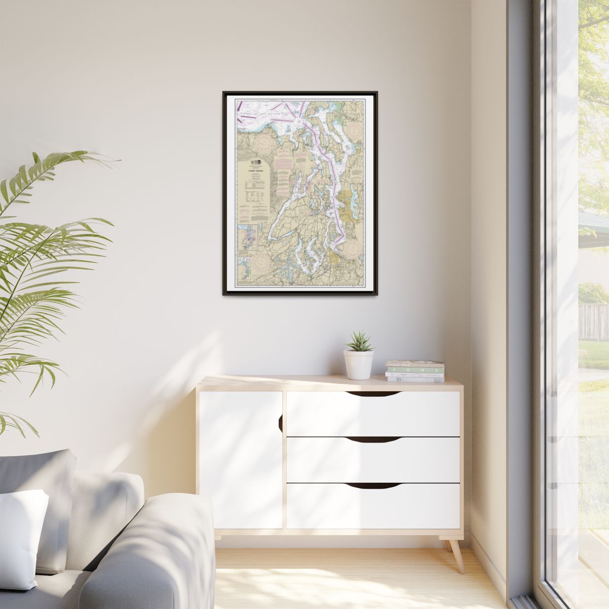 Chart 18440 Puget Sound - NOAA Nautical Chart Floating Frame Canvas | 24" x 32" | 30" x 40" - Espresso context-1