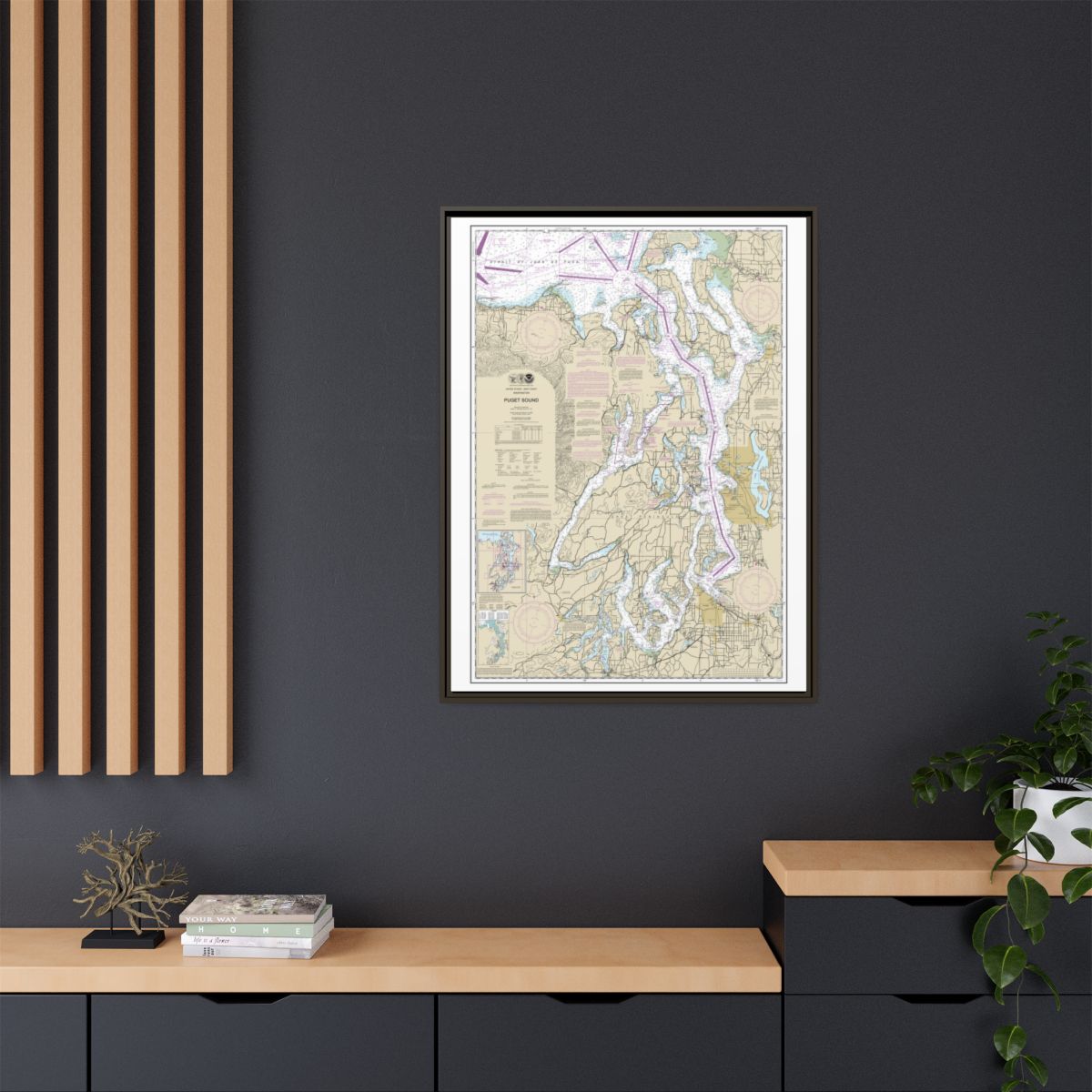 Chart 18440 Puget Sound - NOAA Nautical Chart Floating Frame Canvas | 24" x 32" | 30" x 40" - Espresso context-2