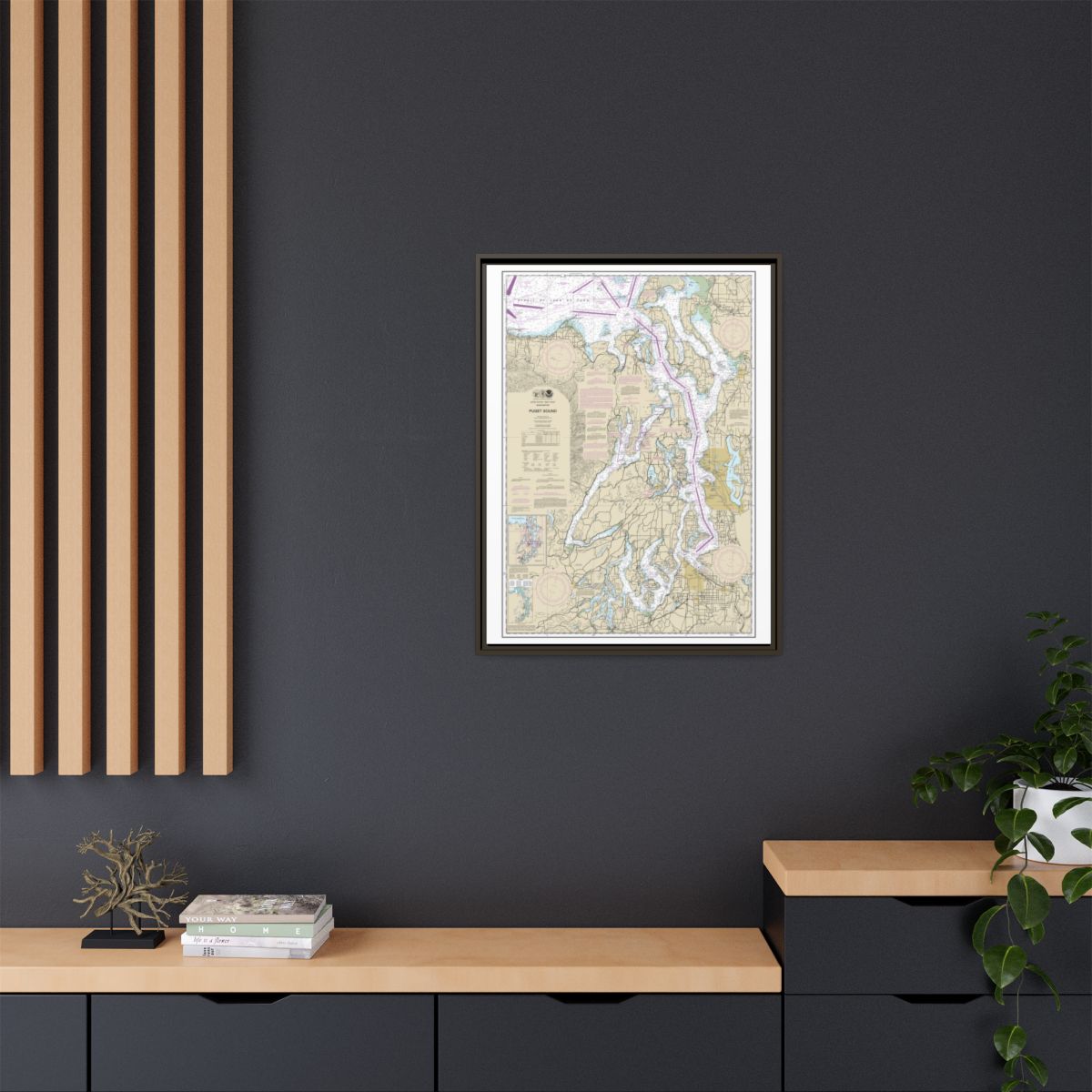 Chart 18440 Puget Sound - NOAA Nautical Chart Floating Frame Canvas | 24" x 32" | 30" x 40" - Espresso context-2