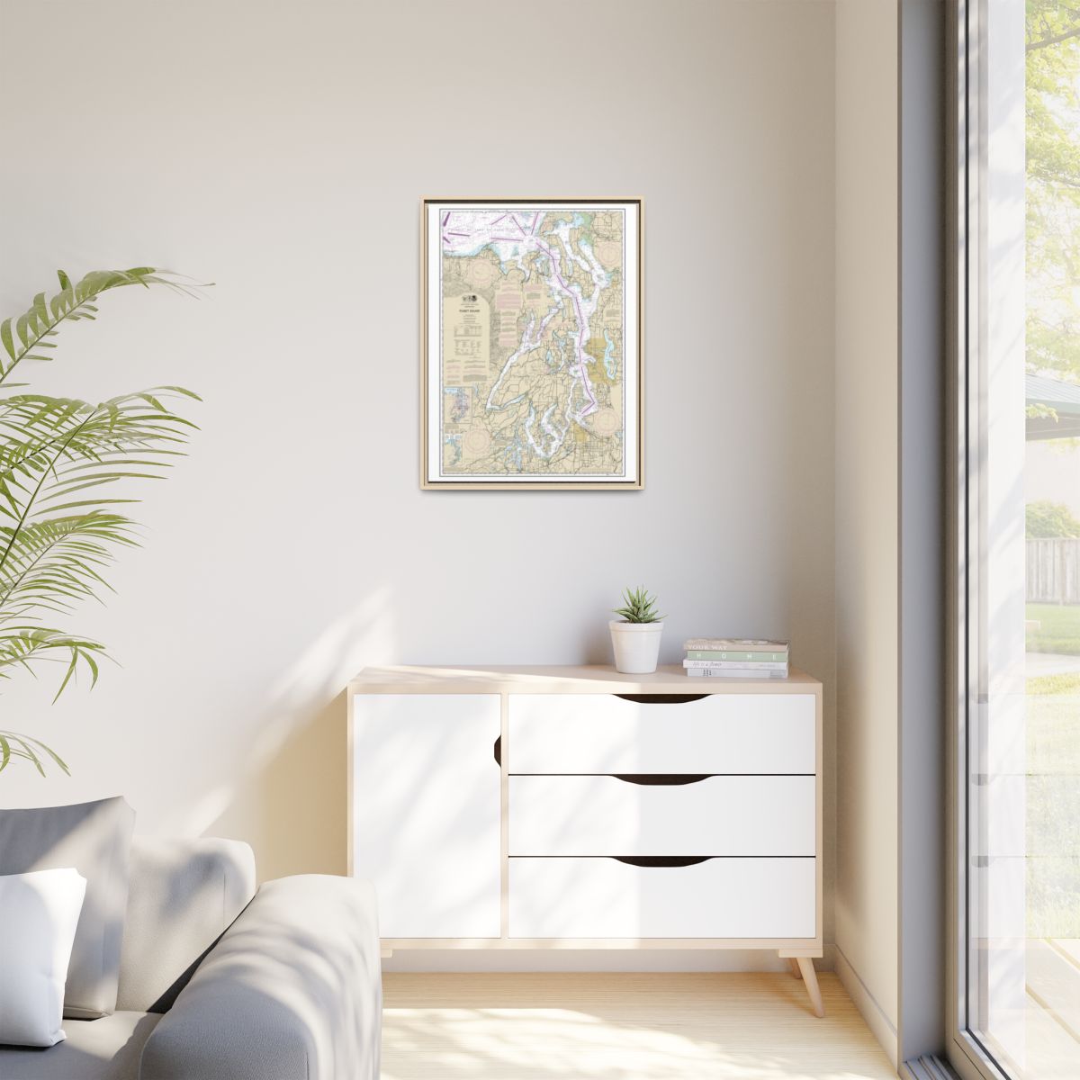 Chart 18440 Puget Sound - NOAA Nautical Chart Floating Frame Canvas | 24" x 32" | 30" x 40" - Natural context-1